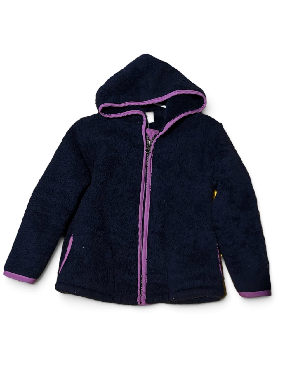 Old Navy Navy Hooded Fleece Jacket with Purple Trim 4t